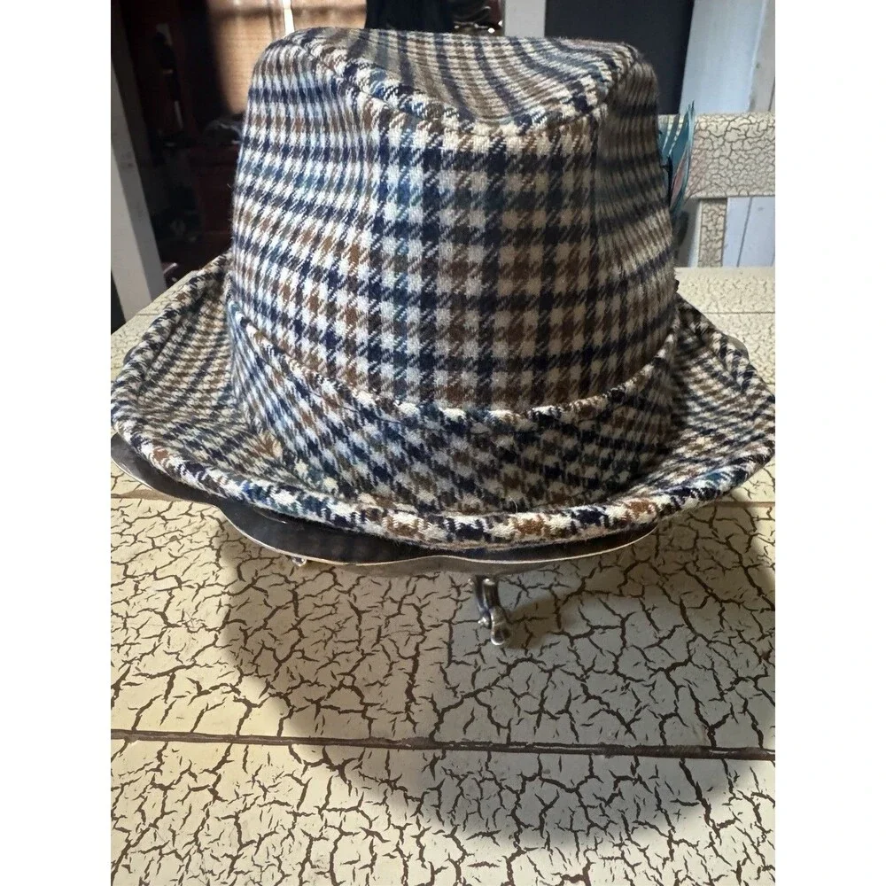 VTG Pendleton Wool Fedora With Feather Portland Oregon Plaid Brown Black Blue